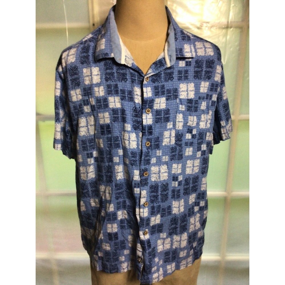 NAT NAST Silk Blend Hawaiian Style Camp Geo Shirt Short Sleeve Mens XXL